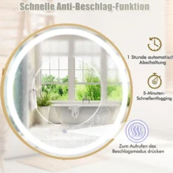 Hängender Badezimmerspiegel Touch-Schalter Antibeschlagfunktion hängend oder mit Aufhängegurt an der Wand