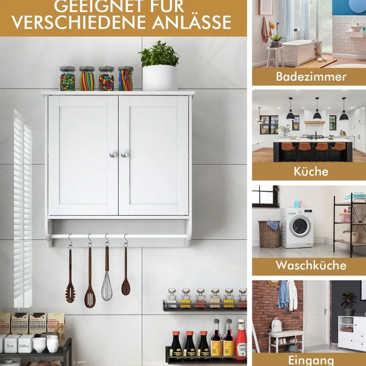 Hängender Badschrank mit Handtuchhalter Badezimmerschrank 60 x 21 x 61 cm Weiß
