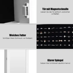 Hängender Schmuckschrank mit Ganzkörperspiegel Spiegelschrank 35 x 96 x 9,5 cm Weiß