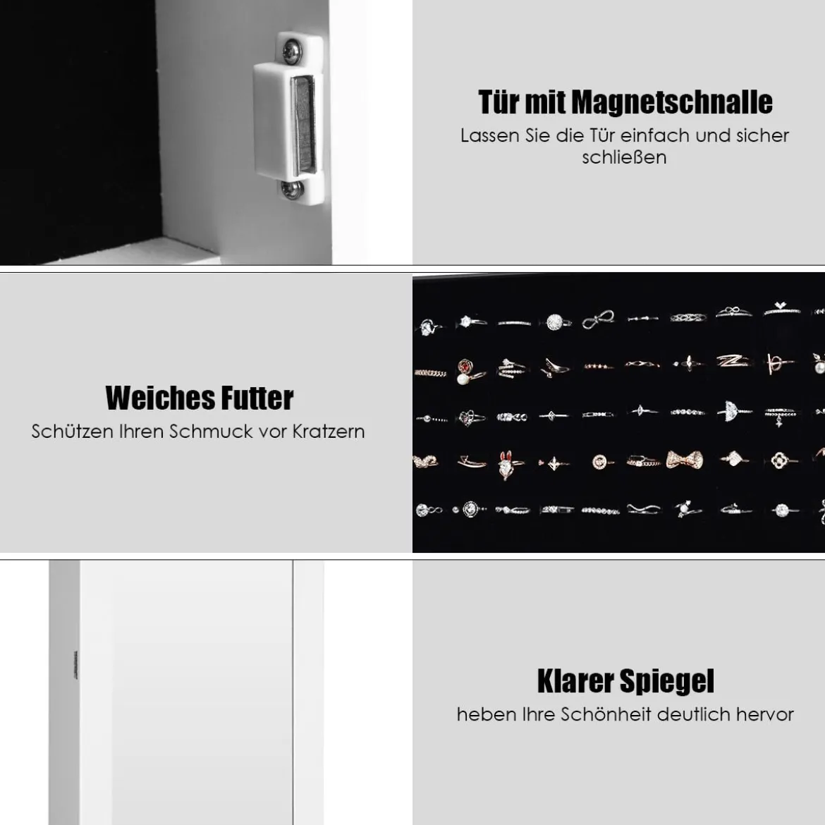 Hängender Schmuckschrank mit Ganzkörperspiegel Spiegelschrank 35 x 96 x 9,5 cm Weiß