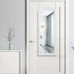 Hängender Schmuckschrank mit Ganzkörperspiegel Spiegelschrank 35 x 96 x 9,5 cm Weiß