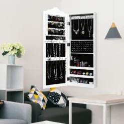 Hängender Schmuckschrank mit Ganzkörperspiegel Spiegelschrank 35 x 96 x 9,5 cm Weiß