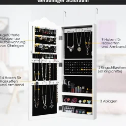 Hängender Schmuckschrank mit Ganzkörperspiegel Spiegelschrank 35 x 96 x 9,5 cm Weiß