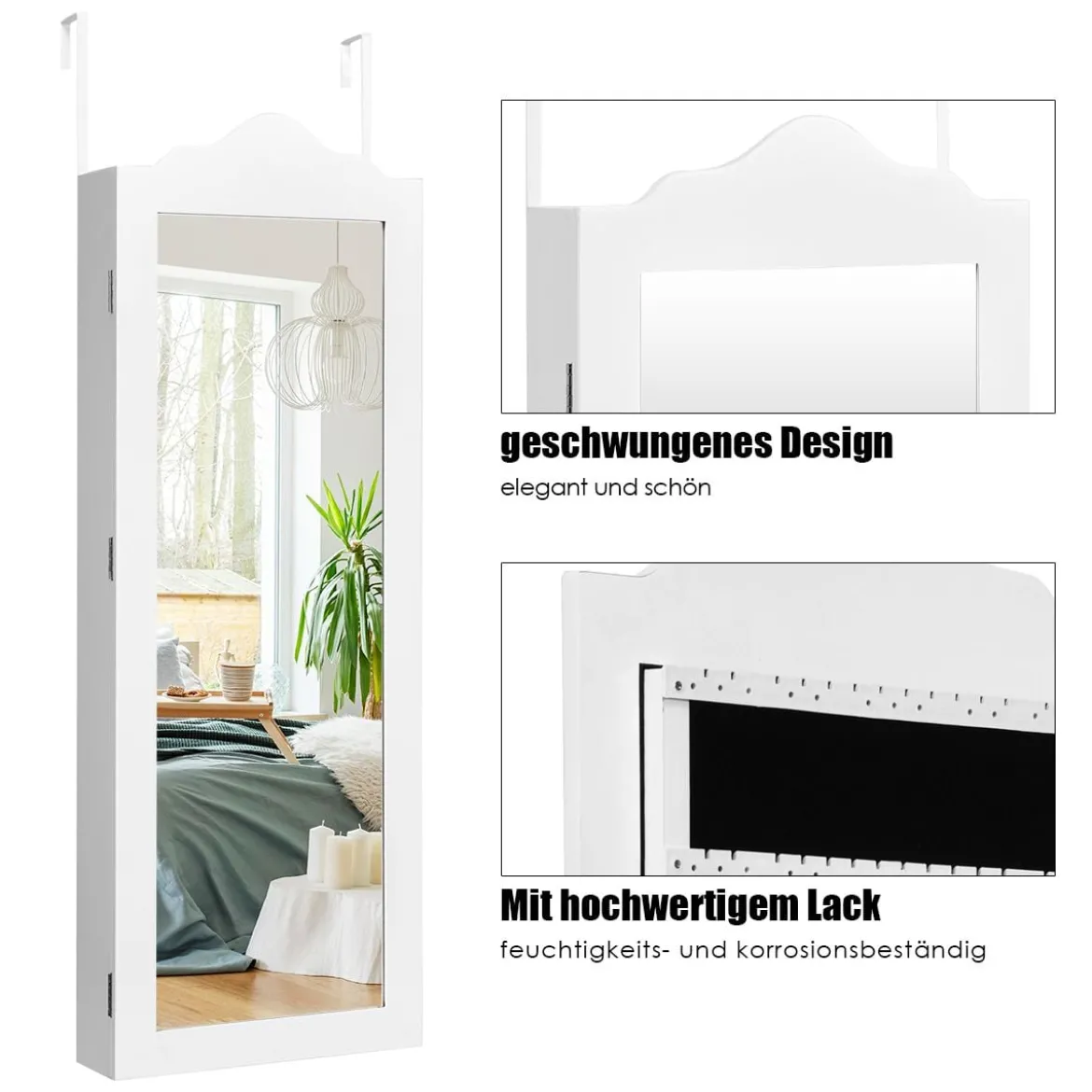 Hängender Schmuckschrank mit Ganzkörperspiegel Spiegelschrank 35 x 96 x 9,5 cm Weiß