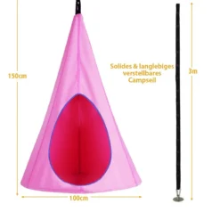 Hängendes Baumzelt für Kinder abnehmbare Spielzeltschaukel mit 2 Fenstern verstellbarem Seil Rosa