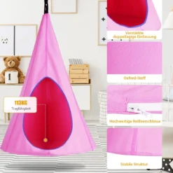 Hängendes Baumzelt für Kinder abnehmbare Spielzeltschaukel mit 2 Fenstern verstellbarem Seil Rosa