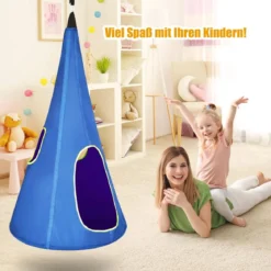 Hängendes Baumzelt für Kinder abnehmbare Spielzeltschaukel mit 2 Fenstern verstellbarem Seil Blau