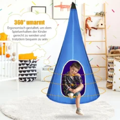 Hängendes Baumzelt für Kinder abnehmbare Spielzeltschaukel mit 2 Fenstern verstellbarem Seil Blau