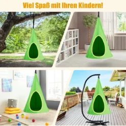 Hängendes Baumzelt für Kinder abnehmbare Spielzeltschaukel mit 2 Fenstern verstellbarem Seil Grün