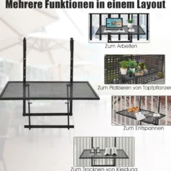 Hängendes Eisenregal mit 5-Stufig Verstellbarer Höhe 60,5 x 48 x 61,5-82,5 cm Schwarz