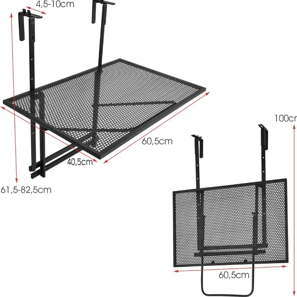 Hängendes Eisenregal mit 5-Stufig Verstellbarer Höhe 60,5 x 48 x 61,5-82,5 cm Schwarz