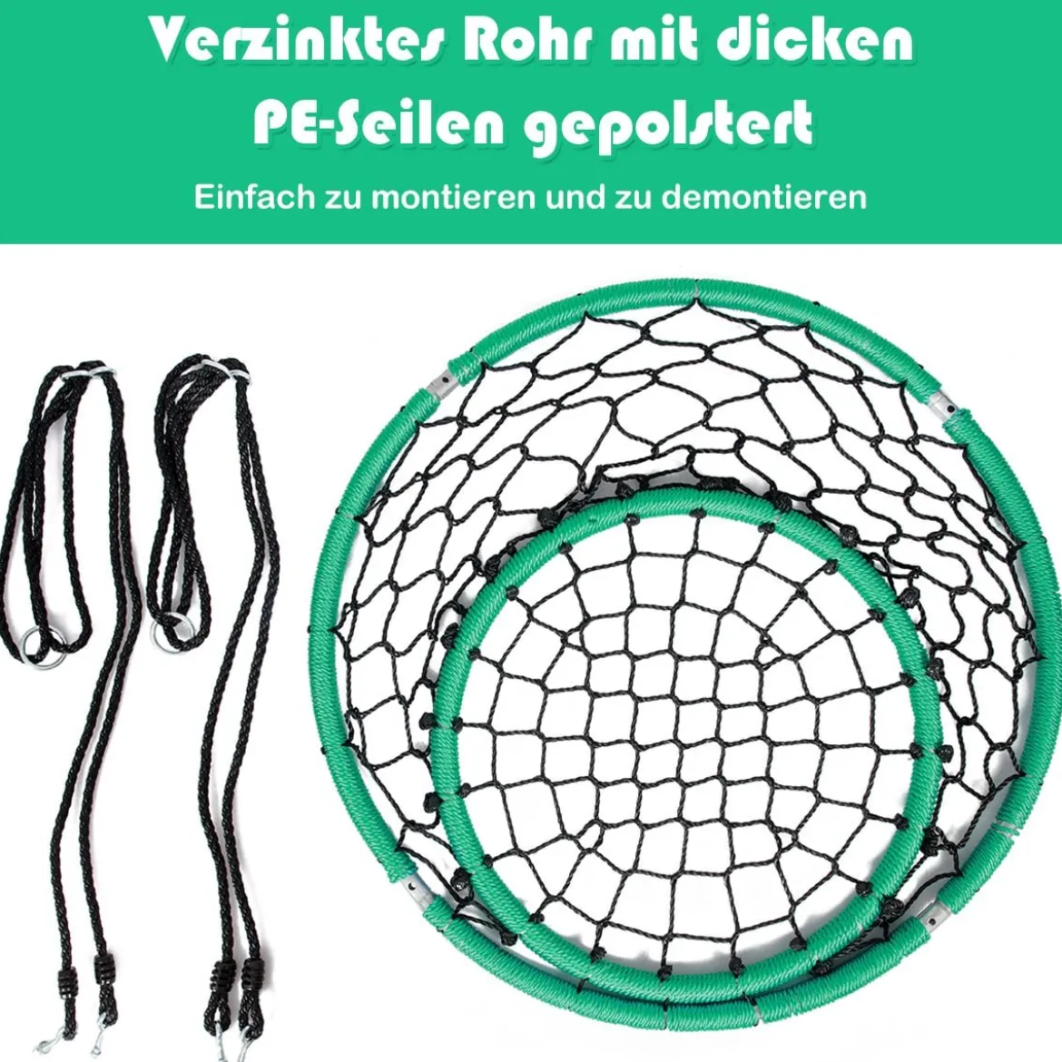 Hängeschaukel Baumschaukel Nestschaukel mit verstellbaren Seilen Ø89 x 100-160 cm Grün