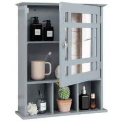 Hängeschrank Badhängeschrank mit verstellbarem Einlegeboden 50 x 16 x 61 cm Grau