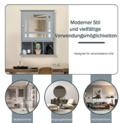Hängeschrank Badhängeschrank mit verstellbarem Einlegeboden 50 x 16 x 61 cm Grau