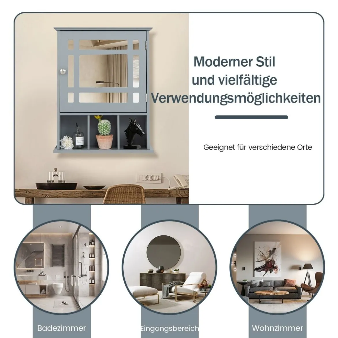 Hängeschrank Badhängeschrank mit verstellbarem Einlegeboden 50 x 16 x 61 cm Grau