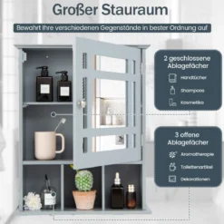 Hängeschrank Badhängeschrank mit verstellbarem Einlegeboden 50 x 16 x 61 cm Grau