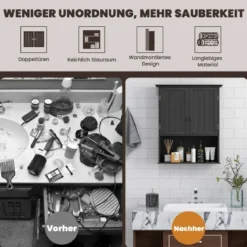 Hängeschrank Medizinschrank Wandschrank mit Doppeltür Badschrank Schwarz