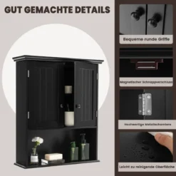 Hängeschrank Medizinschrank Wandschrank mit Doppeltür Badschrank Schwarz