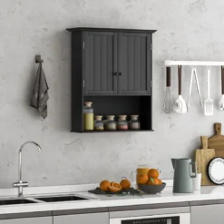 Hängeschrank Medizinschrank Wandschrank mit Doppeltür Badschrank Schwarz