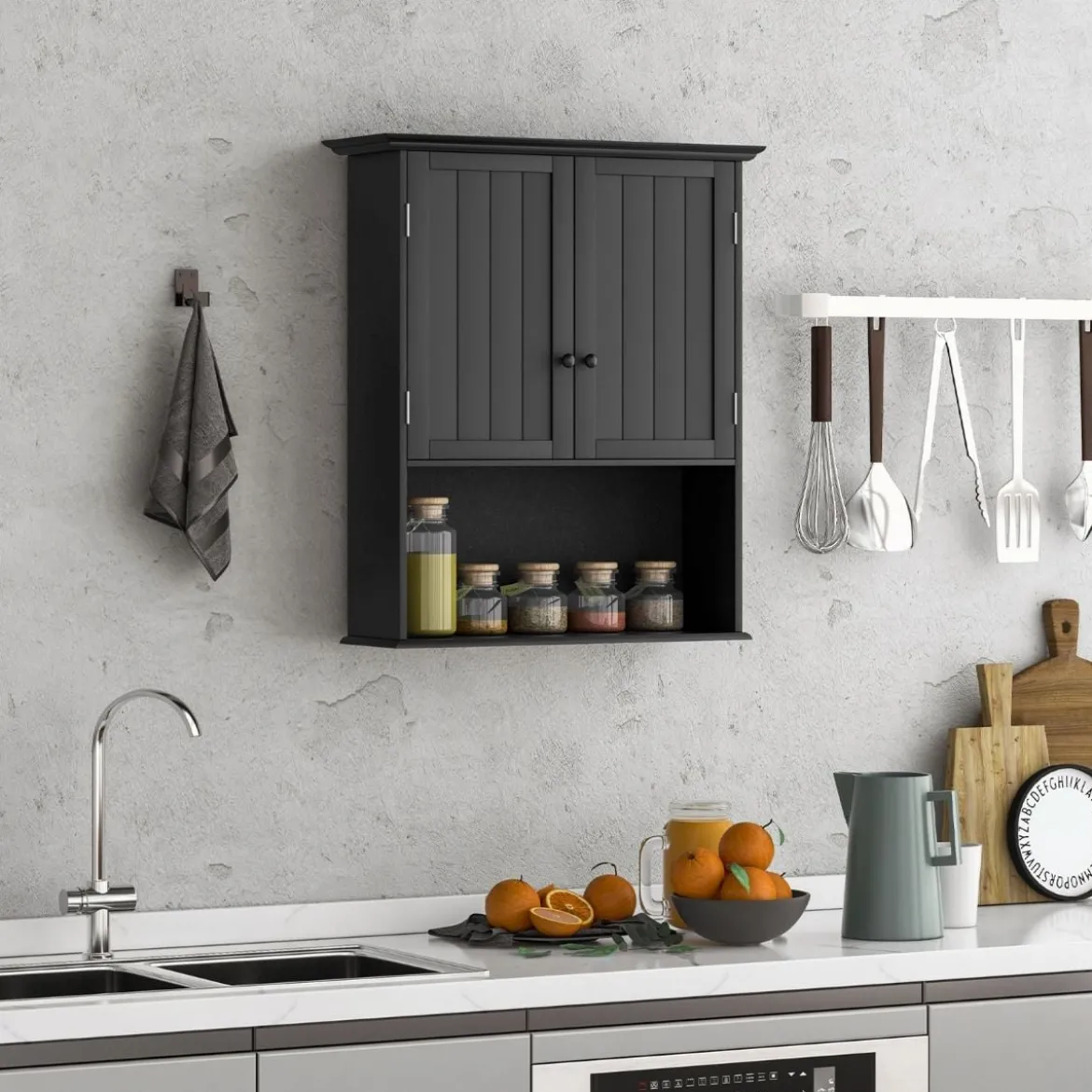 Hängeschrank Medizinschrank Wandschrank mit Doppeltür Badschrank Schwarz