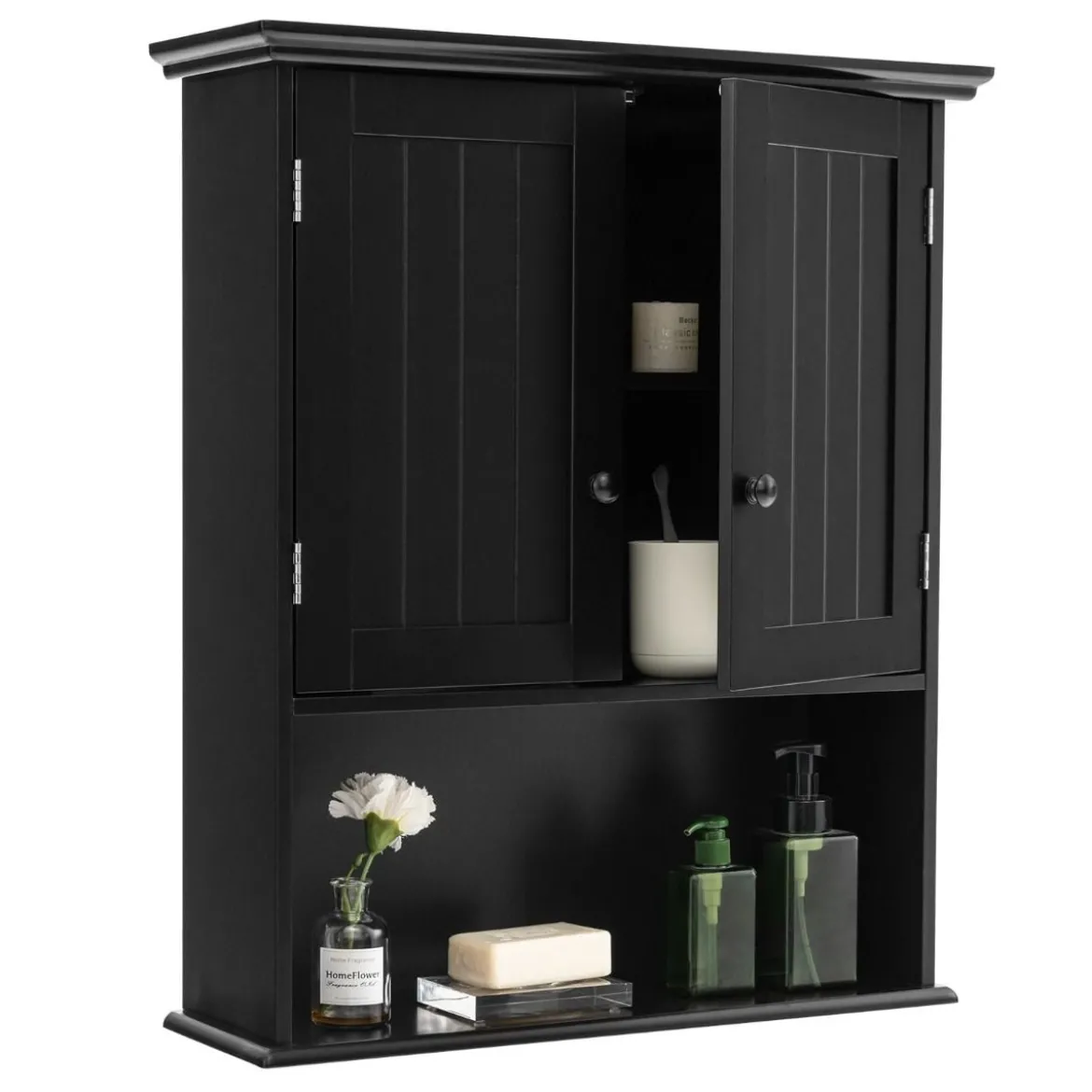 Hängeschrank Medizinschrank Wandschrank mit Doppeltür Badschrank Schwarz