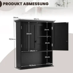 Hängeschrank Medizinschrank Wandschrank mit Doppeltür Badschrank Schwarz