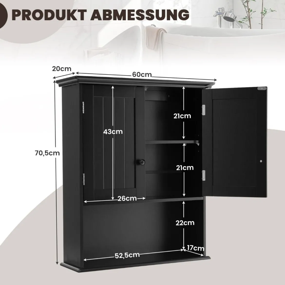 Hängeschrank Medizinschrank Wandschrank mit Doppeltür Badschrank Schwarz