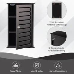 Hängeschrank mit 1 Tür & 2 Verstellbaren Regalen Wandschrank für Bad Kaffee