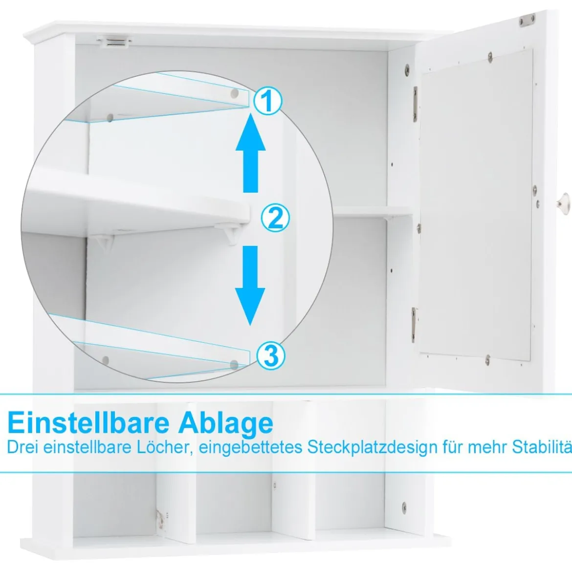 Hängeschrank mit Verstellbarem Einlegeboden & Offenen Fächern Spiegelschrank 50 x 16 x 61 cm Weiß