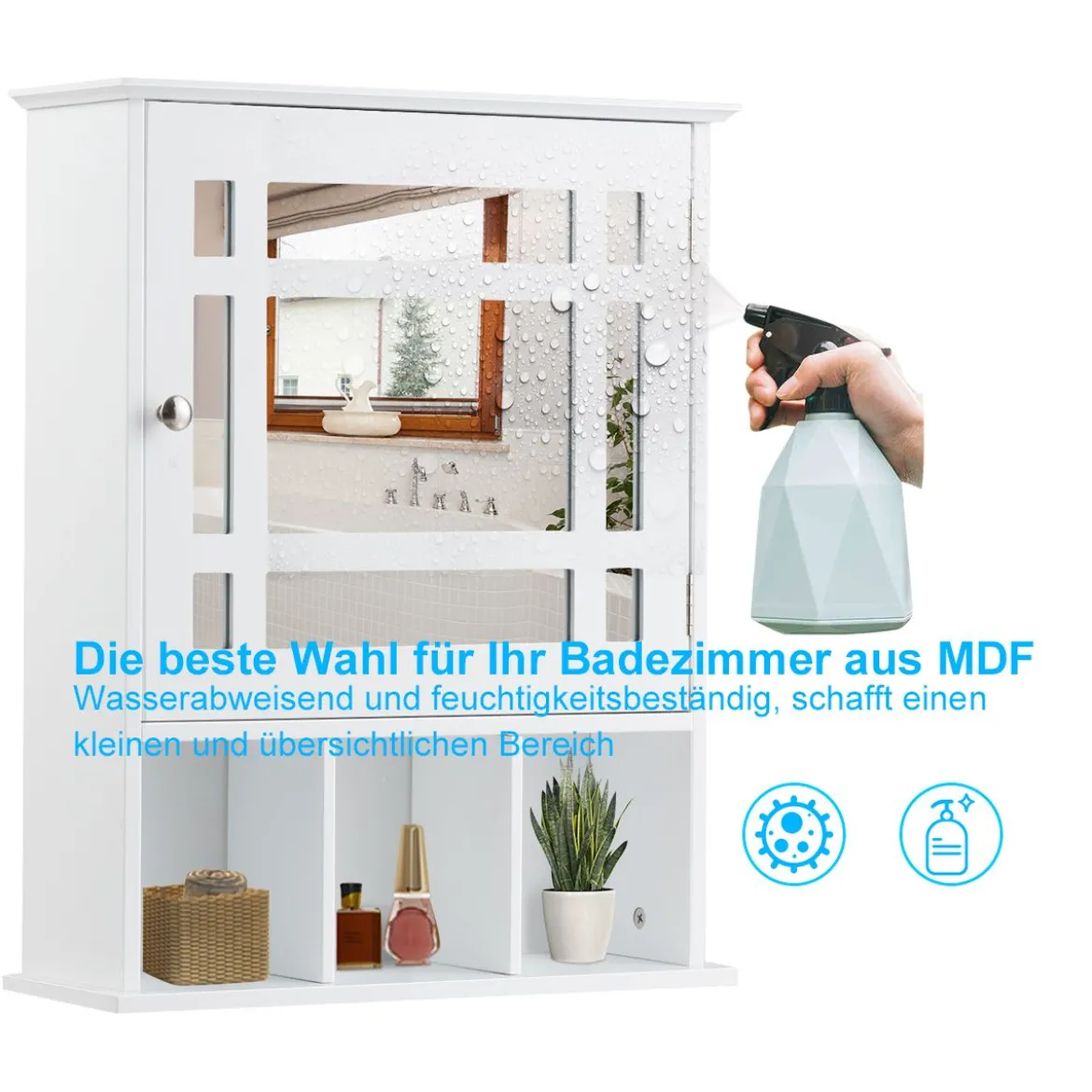 Hängeschrank mit Verstellbarem Einlegeboden & Offenen Fächern Spiegelschrank 50 x 16 x 61 cm Weiß