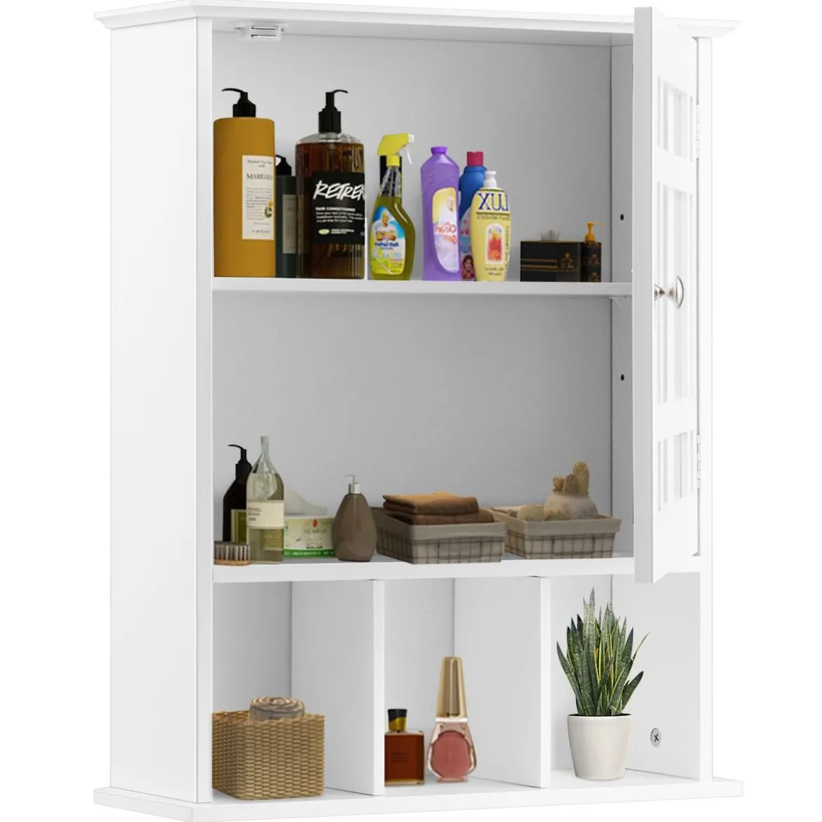 Hängeschrank mit Verstellbarem Einlegeboden & Offenen Fächern Spiegelschrank 50 x 16 x 61 cm Weiß