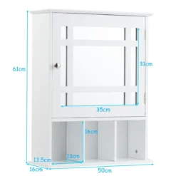 Hängeschrank mit Verstellbarem Einlegeboden & Offenen Fächern Spiegelschrank 50 x 16 x 61 cm Weiß