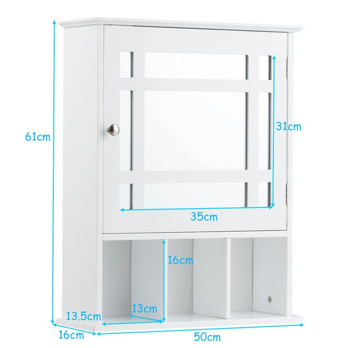 Hängeschrank mit Verstellbarem Einlegeboden & Offenen Fächern Spiegelschrank 50 x 16 x 61 cm Weiß