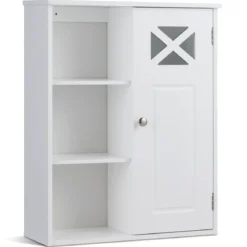 Hängeschrank Verstellbarer Einlegeboden Badezimmer Wandschrank Weiß Holz 48,5x 17,5 x 61 cm