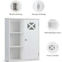 Hängeschrank Verstellbarer Einlegeboden Badezimmer Wandschrank Weiß Holz 48,5x 17,5 x 61 cm