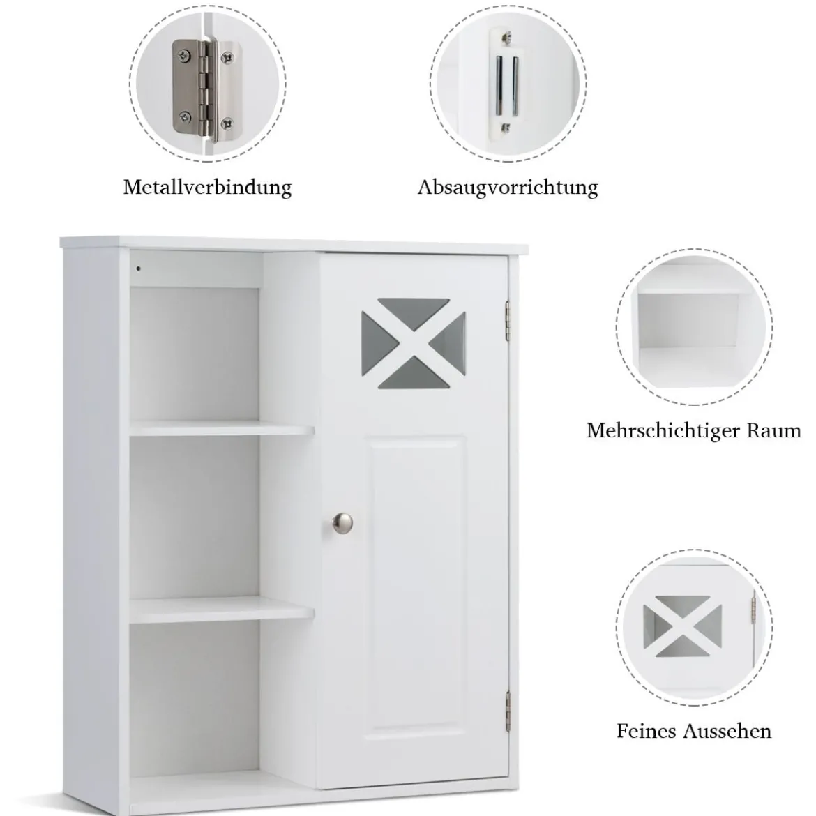 Hängeschrank Verstellbarer Einlegeboden Badezimmer Wandschrank Weiß Holz 48,5x 17,5 x 61 cm