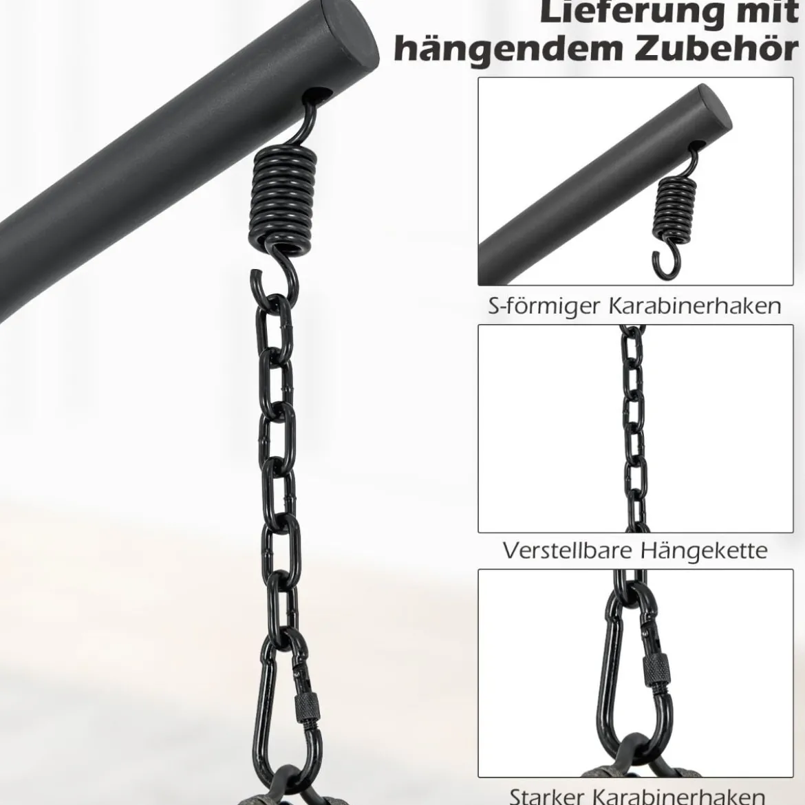 Hängesessel aus PE-Rattan mit Gestell & Weichem Kissen Hängekorb Sessel Hängeschaukel Grau