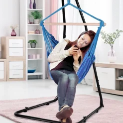 Hängesessel Ø50cm Hängeschaukel Hängestuhl mit 2 Kissen bis 120 kg Blau