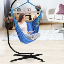 Hängesessel Ø50cm Hängeschaukel Hängestuhl mit 2 Kissen bis 120 kg Blau