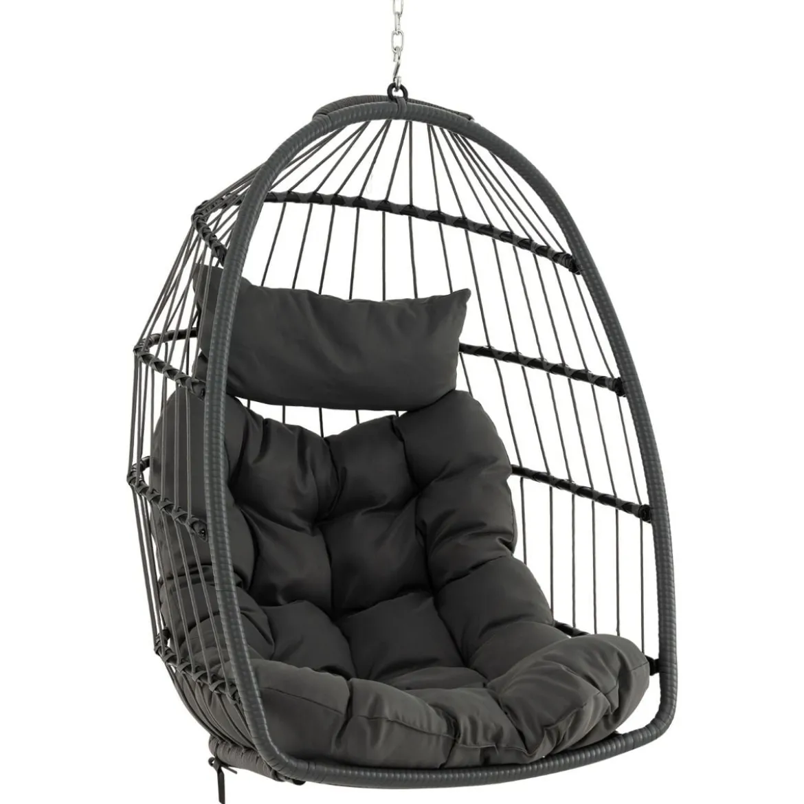Hängesessel Faltbarer Hängekorb Sessel aus PE-Rattan mit weichem Kissen Grau