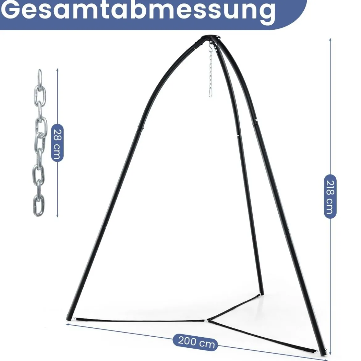 Hängesesselgestell mit Dreibein Gestell für Hängesessel Hängestuhl Hängestuhlgestell bis 200 kg belastbar 200 x 218 cm Schwarz