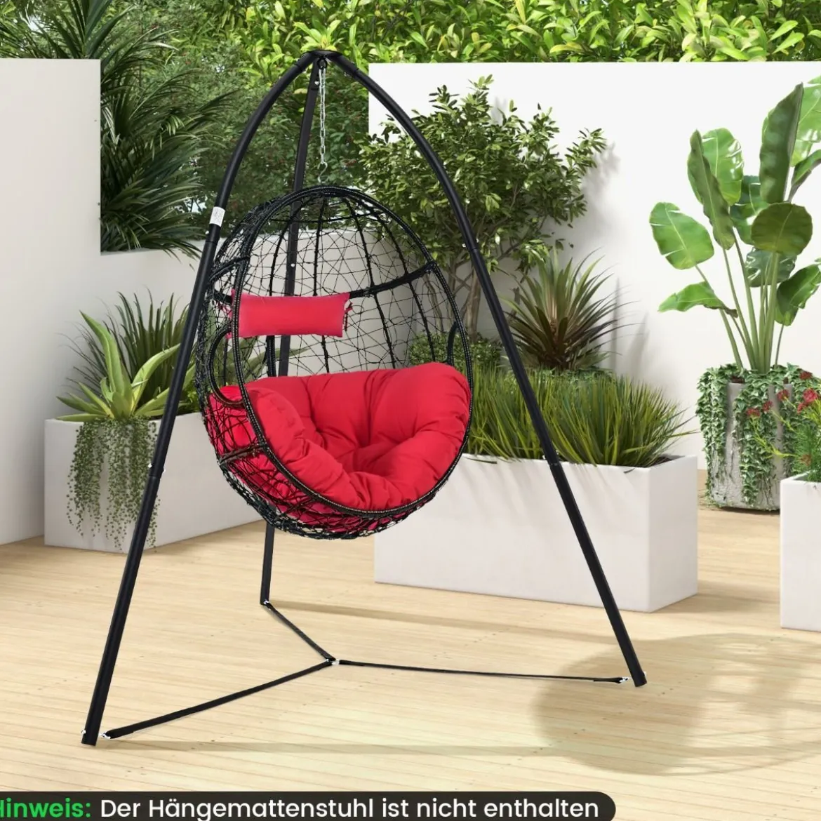 Hängesesselgestell mit Dreibein Gestell für Hängesessel Hängestuhl Hängestuhlgestell bis 200 kg belastbar 200 x 218 cm Schwarz