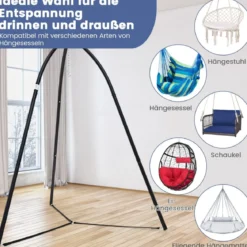 Hängesesselgestell mit Dreibein Gestell für Hängesessel Hängestuhl Hängestuhlgestell bis 200 kg belastbar 200 x 218 cm Schwarz