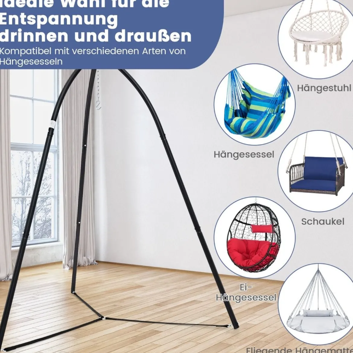 Hängesesselgestell mit Dreibein Gestell für Hängesessel Hängestuhl Hängestuhlgestell bis 200 kg belastbar 200 x 218 cm Schwarz