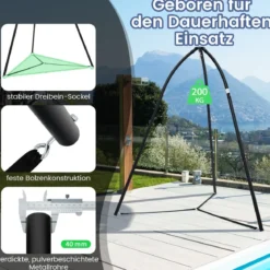 Hängesesselgestell mit Dreibein Gestell für Hängesessel Hängestuhl Hängestuhlgestell bis 200 kg belastbar 200 x 218 cm Schwarz
