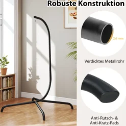 Hängesesselgestell mit Haken bis 180 kg Belastbar Metall Gestell Hängesitzständer Schwarz