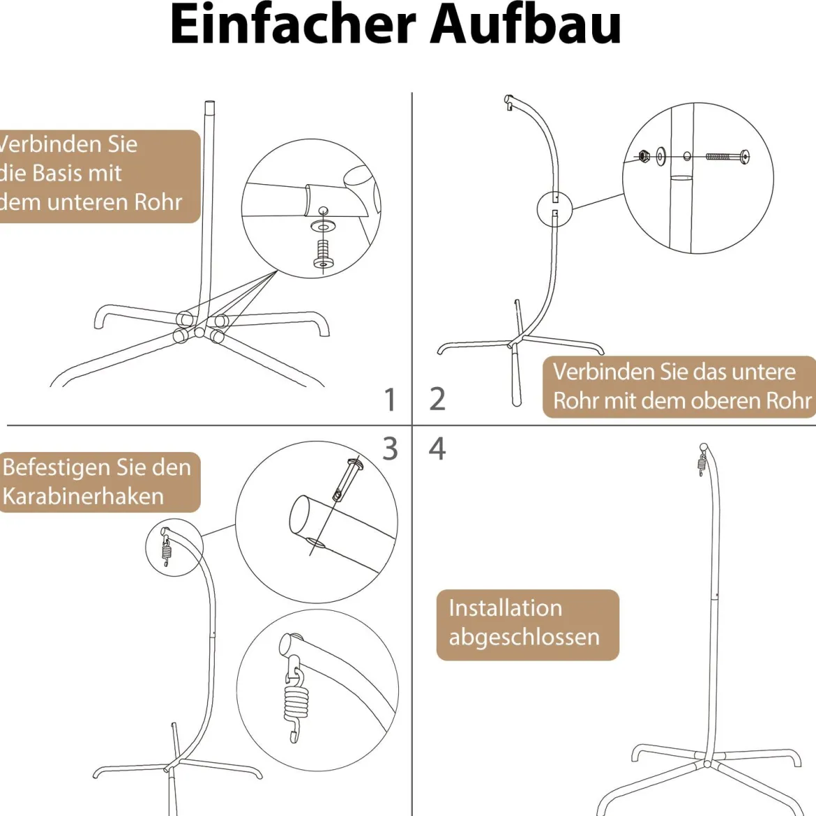Hängesesselgestell mit Haken bis 180 kg Belastbar Metall Gestell Hängesitzständer Schwarz