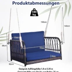 Hängesessel Hängestuhl bis 180kg belastbar Hängesitz mit Kissen Blau