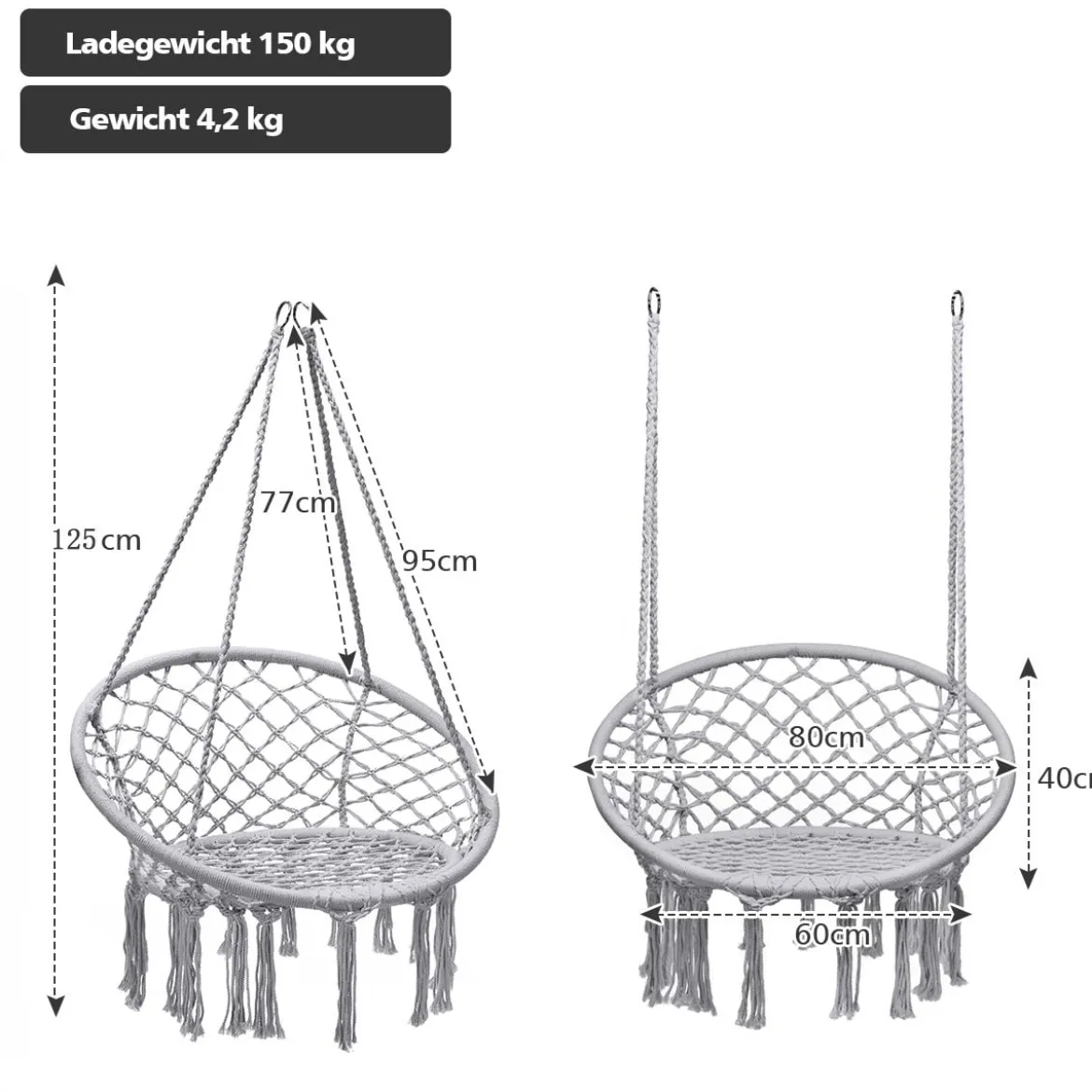 Hängesessel Hängestuhl zum Aufhängen bis 150 kg