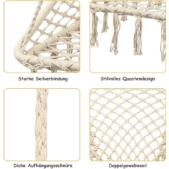 Hängesessel Makramee Hängestuhl Hängesitz Hängeschaukel Swing Sessel 120 kg Tragkraft